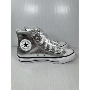 NEW W8.5 Unisex CONVERSE Chuck Taylor ALL STAR HI Metallic Canvas Silver A14875C